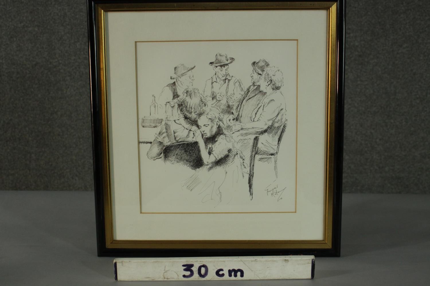 Fortunino Matania (1881-1963), pen and ink, figures around a table, signed with inscription to the - Image 3 of 7