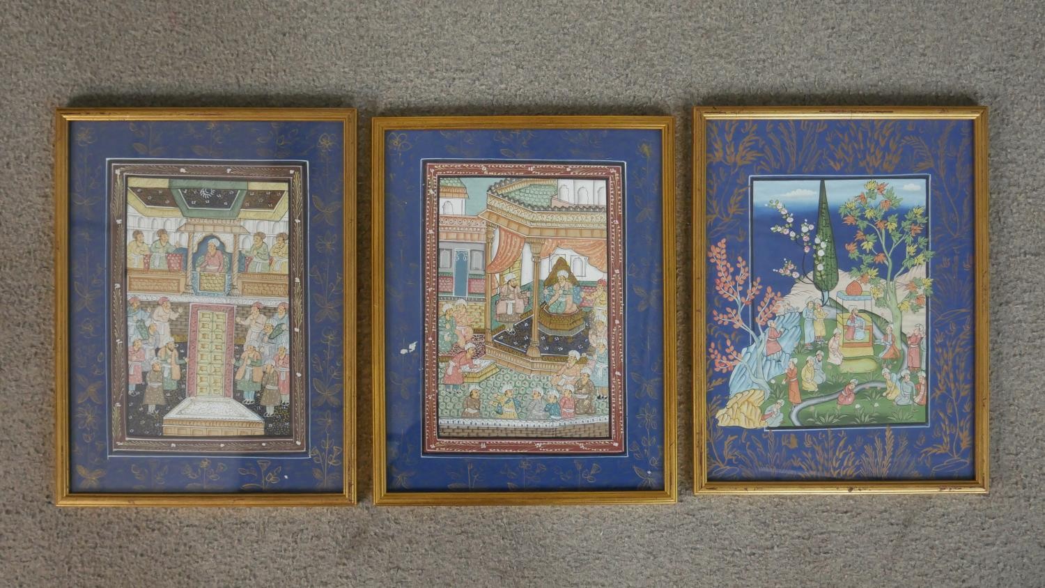 Six framed and glazed 20th century Indian gouache on paper of various courtroom scenes. H.45 W. - Image 4 of 11
