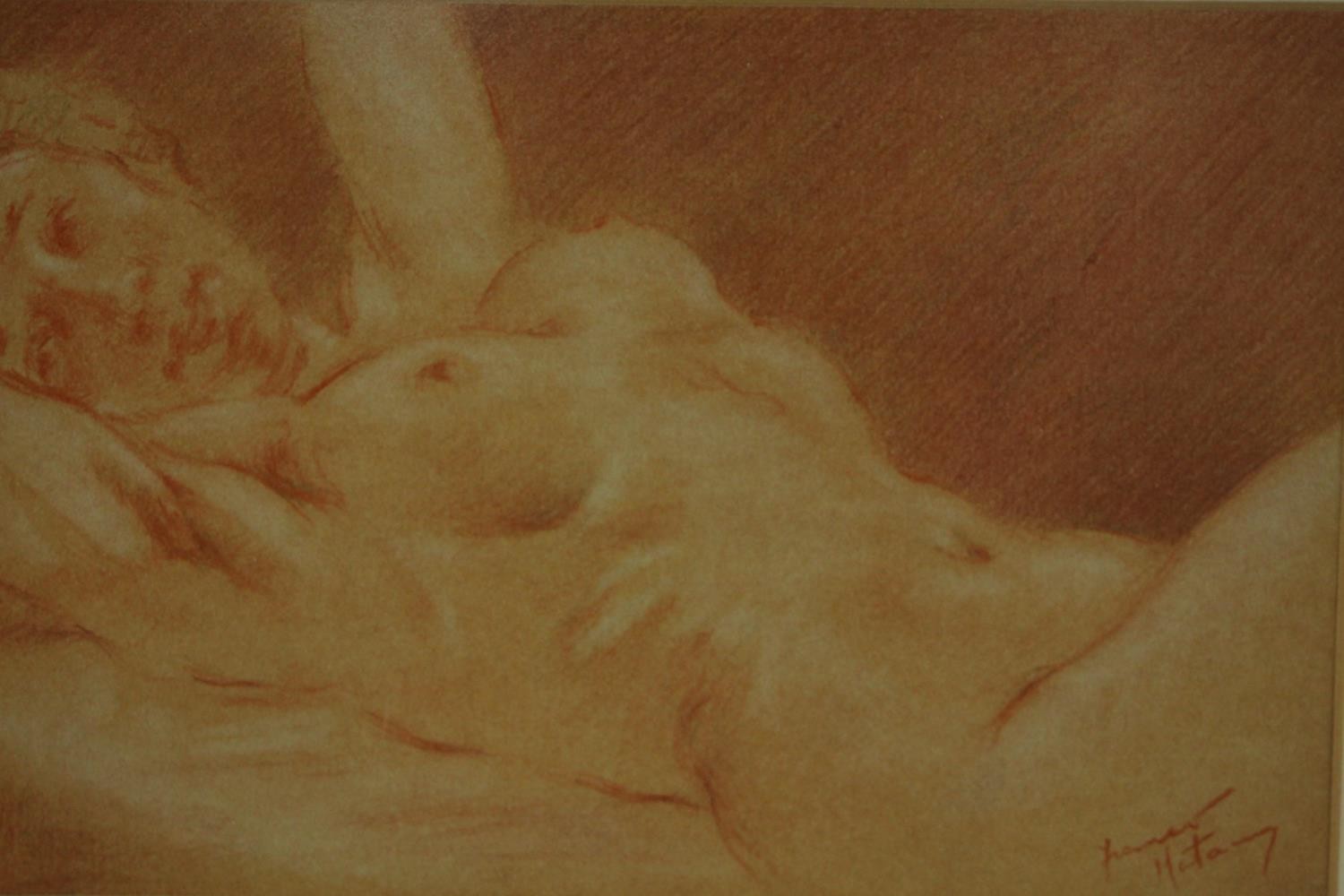 Fortunino Matania (1881-1963)- a framed and glazed pencil and crayon, nude study, signed. H.33 W.