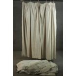 Two pairs of fully lined cream silk mix velour curtains. (cream) H.177 W.210cm.