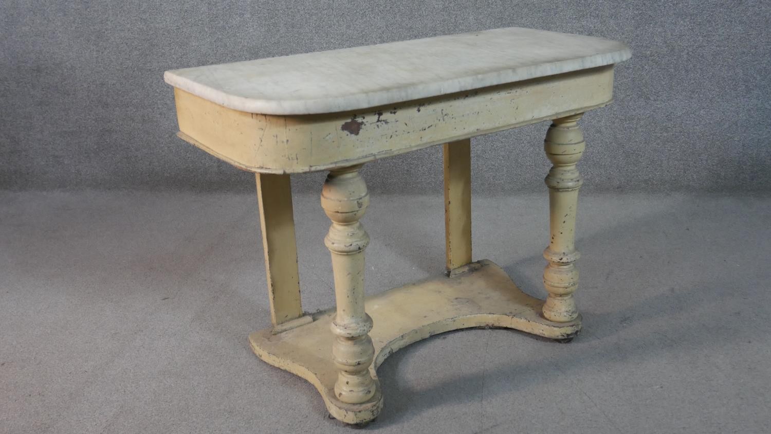 A 19th century painted marble topped washstand on turned supports. H.66 W.90 D.43cm - Image 2 of 6