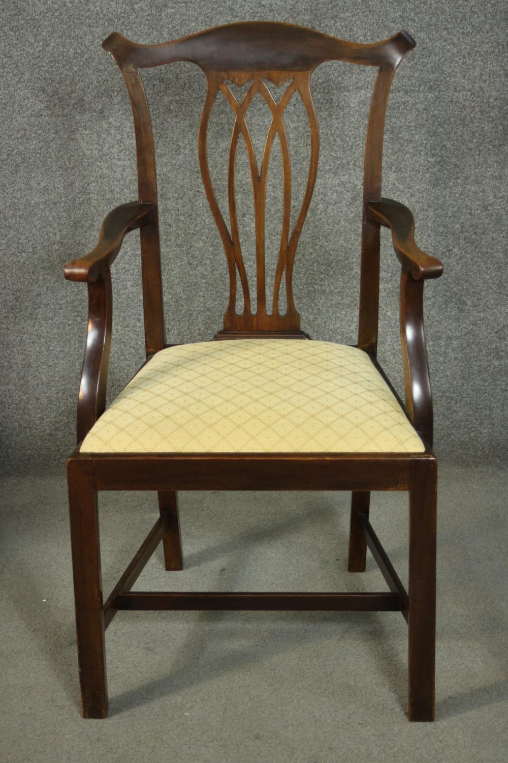 A set of six 18th century style mahogany dining chairs including two carvers and four side chairs, - Image 2 of 13