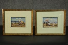 A pair of framed and glazed oil on board Impressionist style studies of sea side scenes. Unsigned.