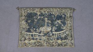 A Belgian Metrax machine made tapestry wall hanging, depicting a garden with birds enjoying a