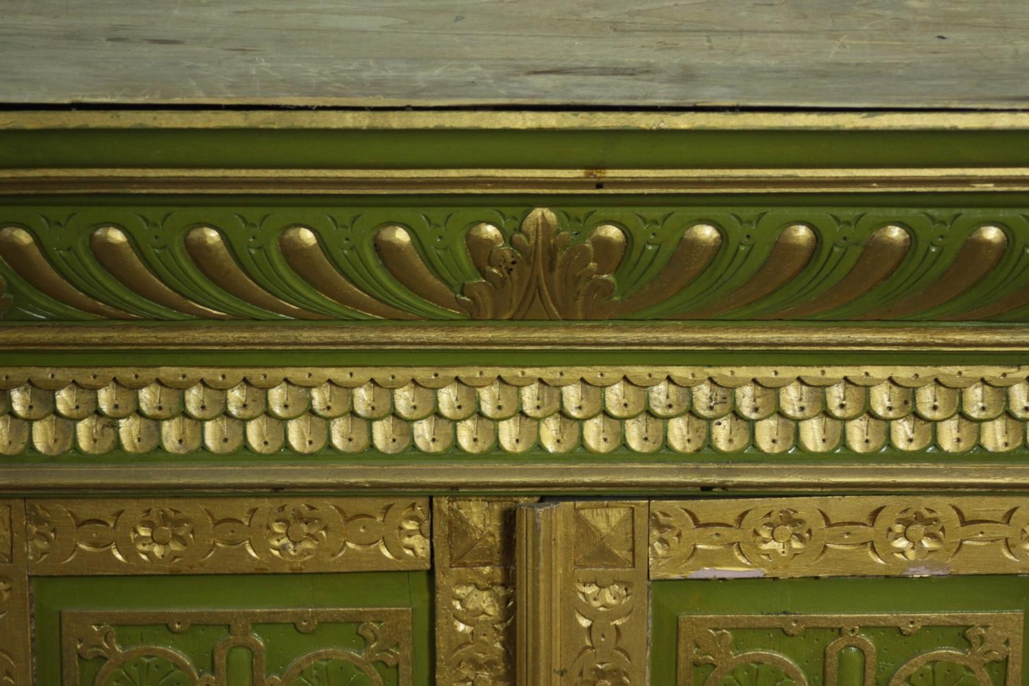 A green painted and parcel gilt cabinet, with a gadrooned cornice, above a frieze of scales, over - Image 4 of 13