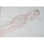 Dina Larot- 1942, watercolour and red chalk on paper, reclining female nude with short hair,
