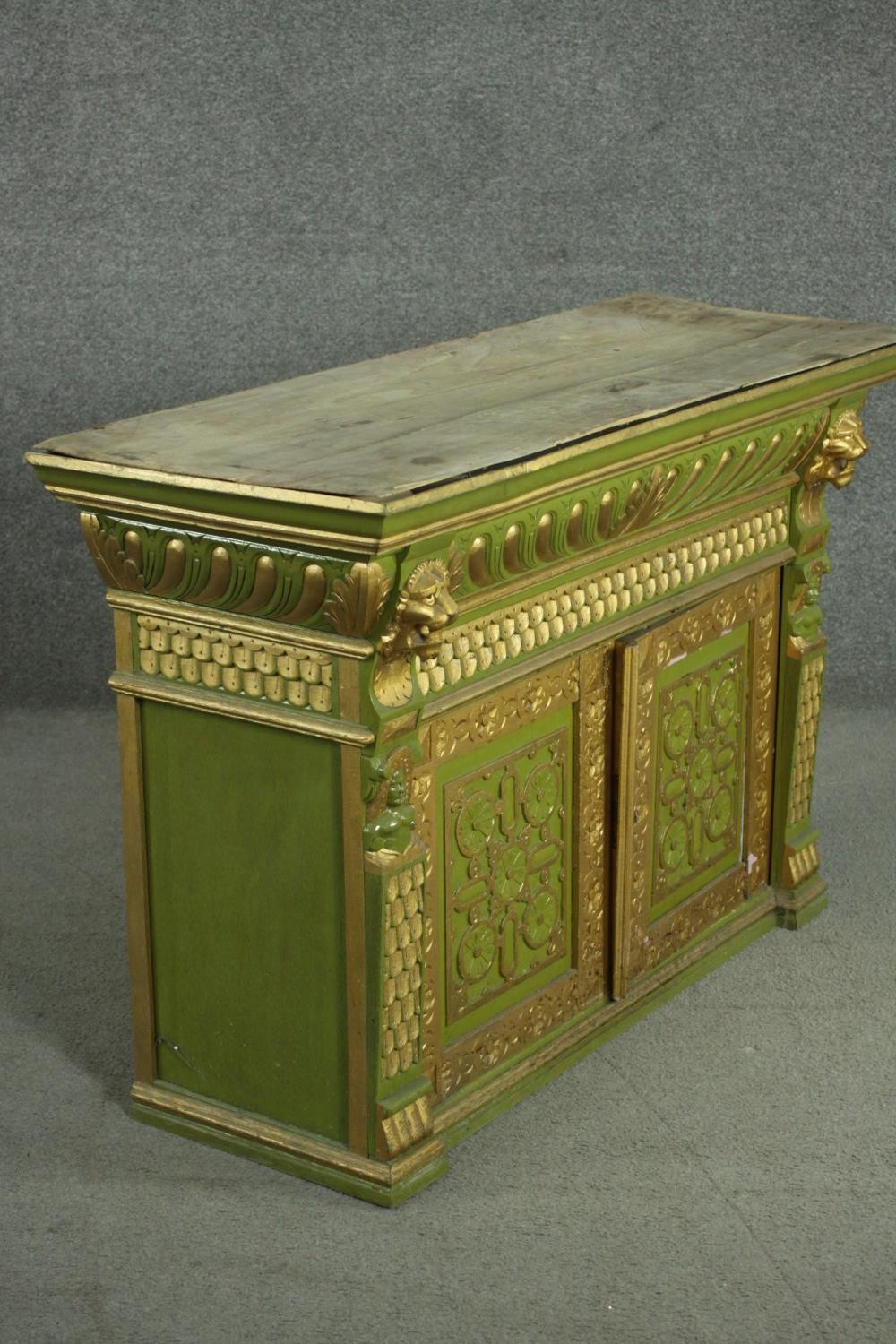 A green painted and parcel gilt cabinet, with a gadrooned cornice, above a frieze of scales, over - Image 7 of 13