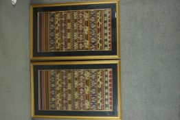 A pair of early 20th century Lampung ceremonial sarongs from South Sumatra, Indonesia. Woven cotton,