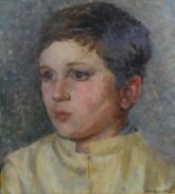 A gilt framed oil on board portrait of a young boy. Signed Cookson. H.57 W.53cm.