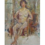 A gilt framed oil on board, seated nude study. Unsigned. H.69 W.59cm