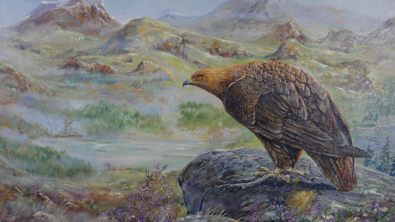 David Barber (Late 20th century school) observant eagle, oil on canvas, signed and dated '99 lower