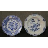 Two 18th century export ware blue and white hand painted porcelain bowls. Each decorated with a