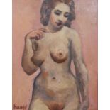 Kenneth Hauff, oil on canvas, nude study, signed Hauff, label verso. H.109 W.90cm.