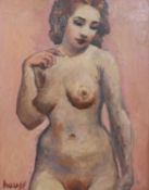 Kenneth Hauff, oil on canvas, nude study, signed Hauff, label verso. H.109 W.90cm.