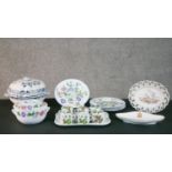 A collection of ceramics, including a hand painted bird plate with floral border, a hand painted