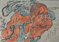 Kawanabe Kyosai (1831 - 1889), Japanese woodblock print book plates depicting a dishevelled red