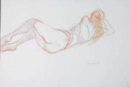 Dina Larot- 1942, watercolour and red chalk on paper, reclining female nude, signed and dated