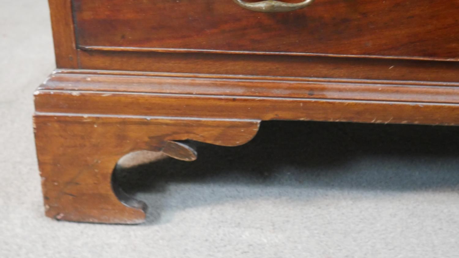 A George III mahogany bureau, the fall front opening to reveal a central cupboard door, drawers - Image 12 of 14