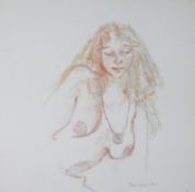 Dina Larot- 1942, watercolour and red chalk on paper, nude female, signed and dated 1985. H.41 W.