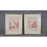 Two framed and glazed 19th century sepia stipple engravings 'Toilette du Matin and Toilette du