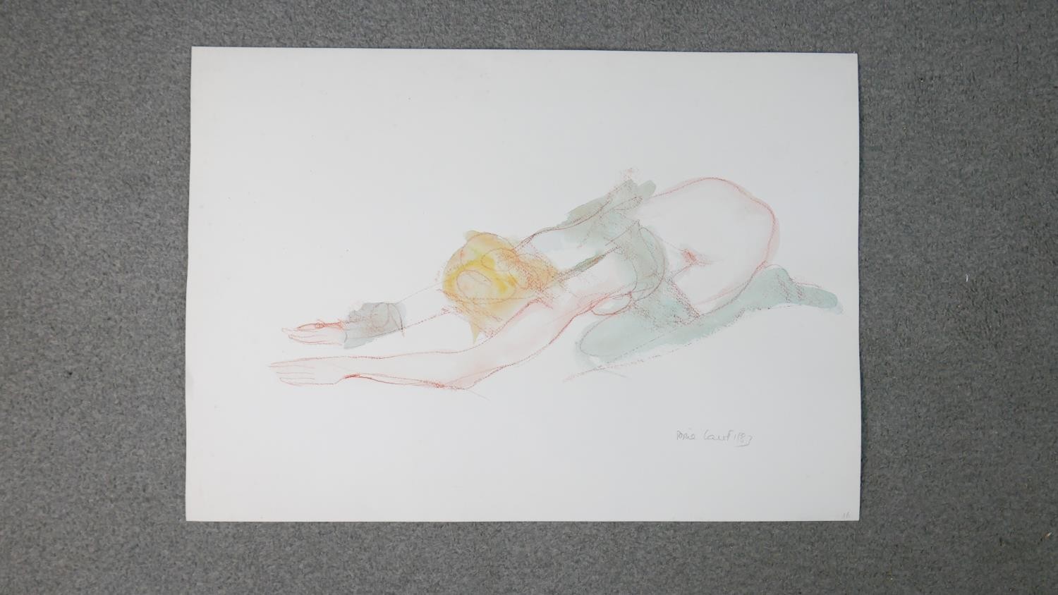 Dina Larot- 1942, watercolour and red chalk on paper, female nude, signed and dated 1983. H.44 W. - Image 2 of 6