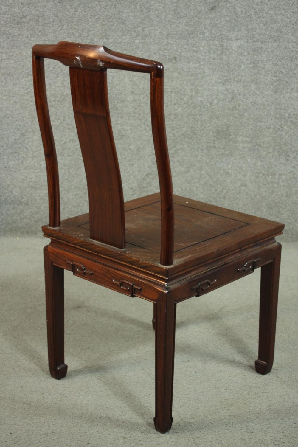 A set of eight late 20th century Chinese rosewood dining chairs including two carvers and six side - Image 5 of 11