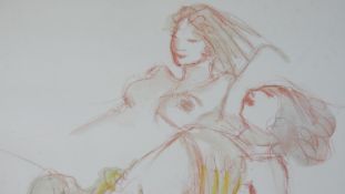 Dina Larot-1942, watercolour and red chalk on paper, two reclining female nudes, signed and dated