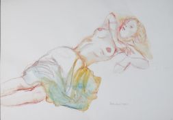 Dina Larot-1942, watercolour and red chalk on paper, reclining female nude, signed and dated 1985.