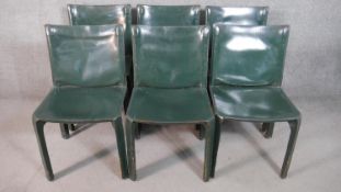 Mario Bellini for Cassina, a set of six green leather 412 CAB dining chairs, bearing label to the