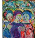 A gilt framed oil on canvas, three saints. Indistinctly signed. H.54 W.48cm