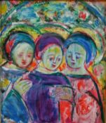 A gilt framed oil on canvas, three saints. Indistinctly signed. H.54 W.48cm