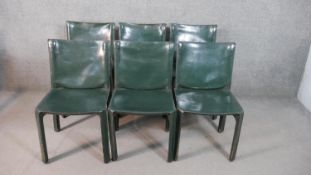 Mario Bellini for Cassina, a set of six green leather 412 CAB dining chairs, bearing label to the