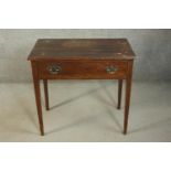 A George III mahogany side table, the rectangular top with reeded edges, over a single drawer, on
