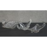 Three 1960's clear abstract 'exploding glass' design bowls. H.23 W.57cm (largest)