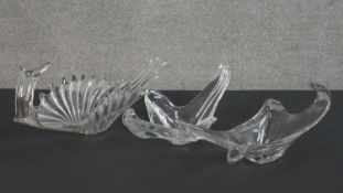 Three 1960's clear abstract 'exploding glass' design bowls. H.23 W.57cm (largest)