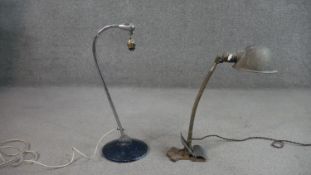 Two vintage lights. A Bestlight desk lamp with adjustable chrome arm set on a heavy round base. (