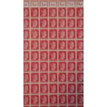 A gilt framed and glazed sheet of eighty unused Third Reich postage stamps, bearing portrait of
