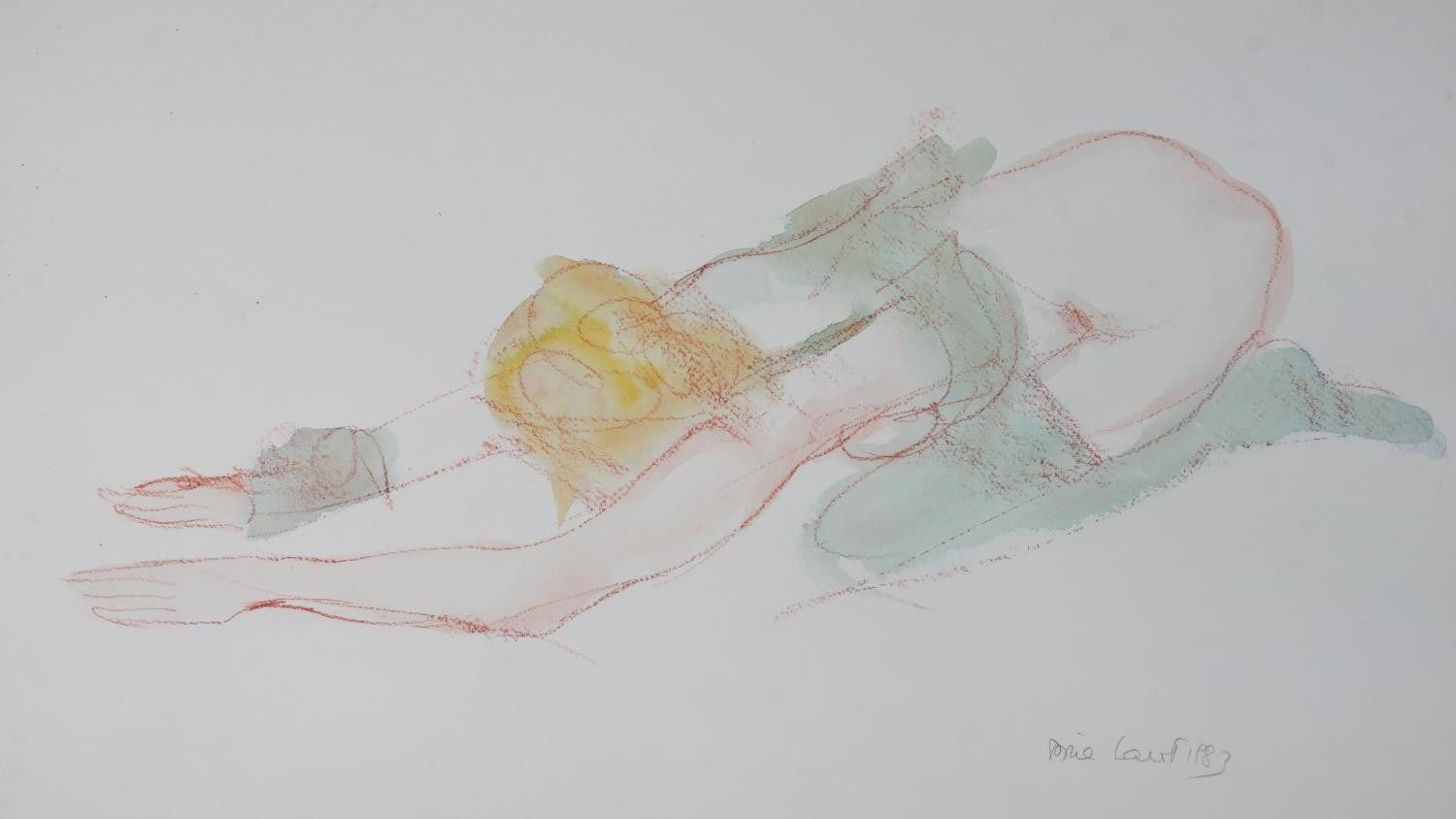 Dina Larot- 1942, watercolour and red chalk on paper, female nude, signed and dated 1983. H.44 W.