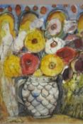 Lydia Corbett (1934), Still Life of Flowers, pen and watercolour, signed lower right. H.74 W.63cm.