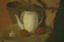 A gilt framed oil on board still life, unsigned. H.50 W.48cm.