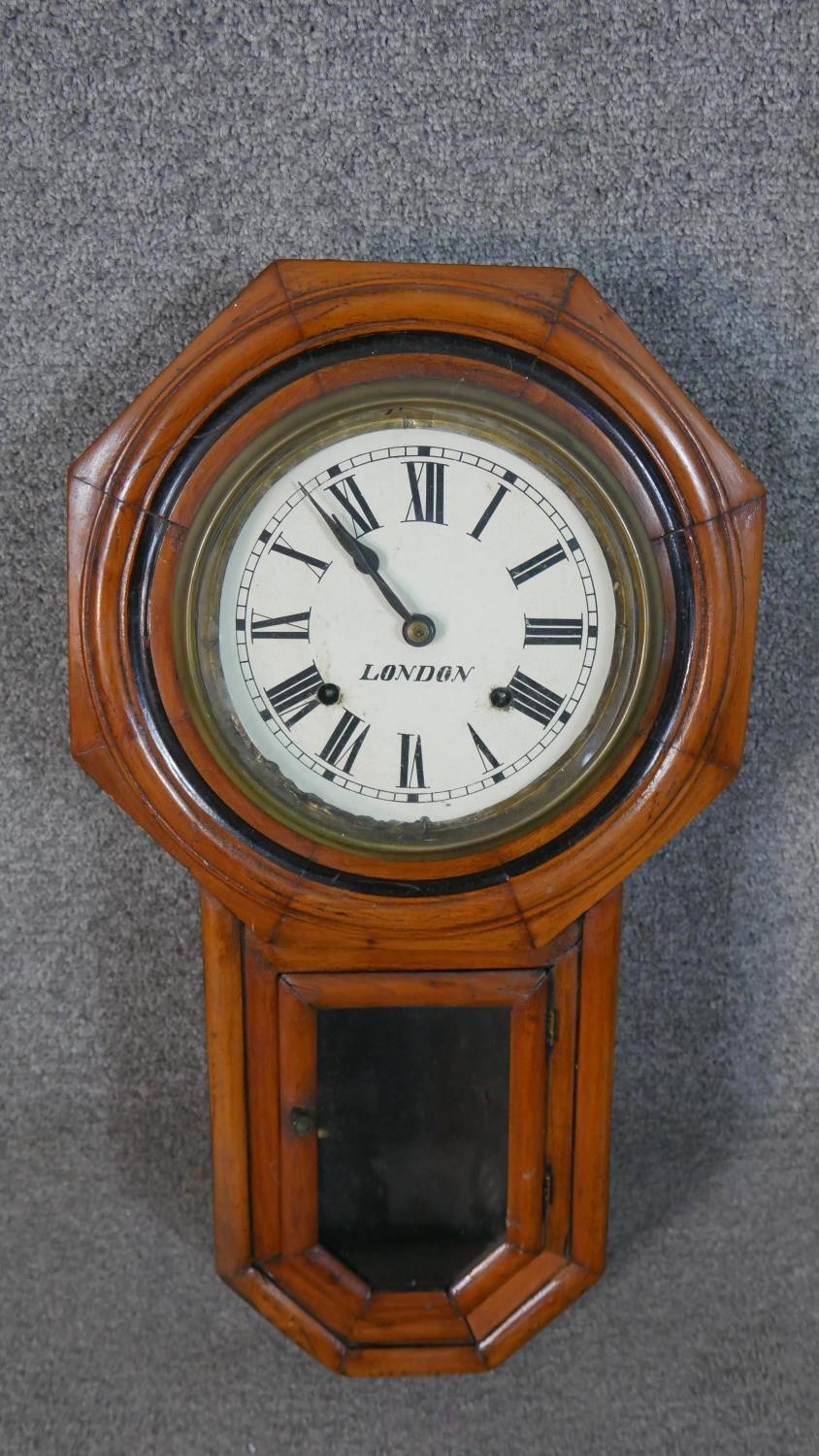 A late 19th century wall clock, the circular painted dial in an octagonal frame, with Roman - Image 2 of 9