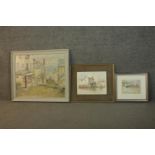 Gerald Edwin Tucker, watercolour of harbour town, signed along with an oil on canvas of a
