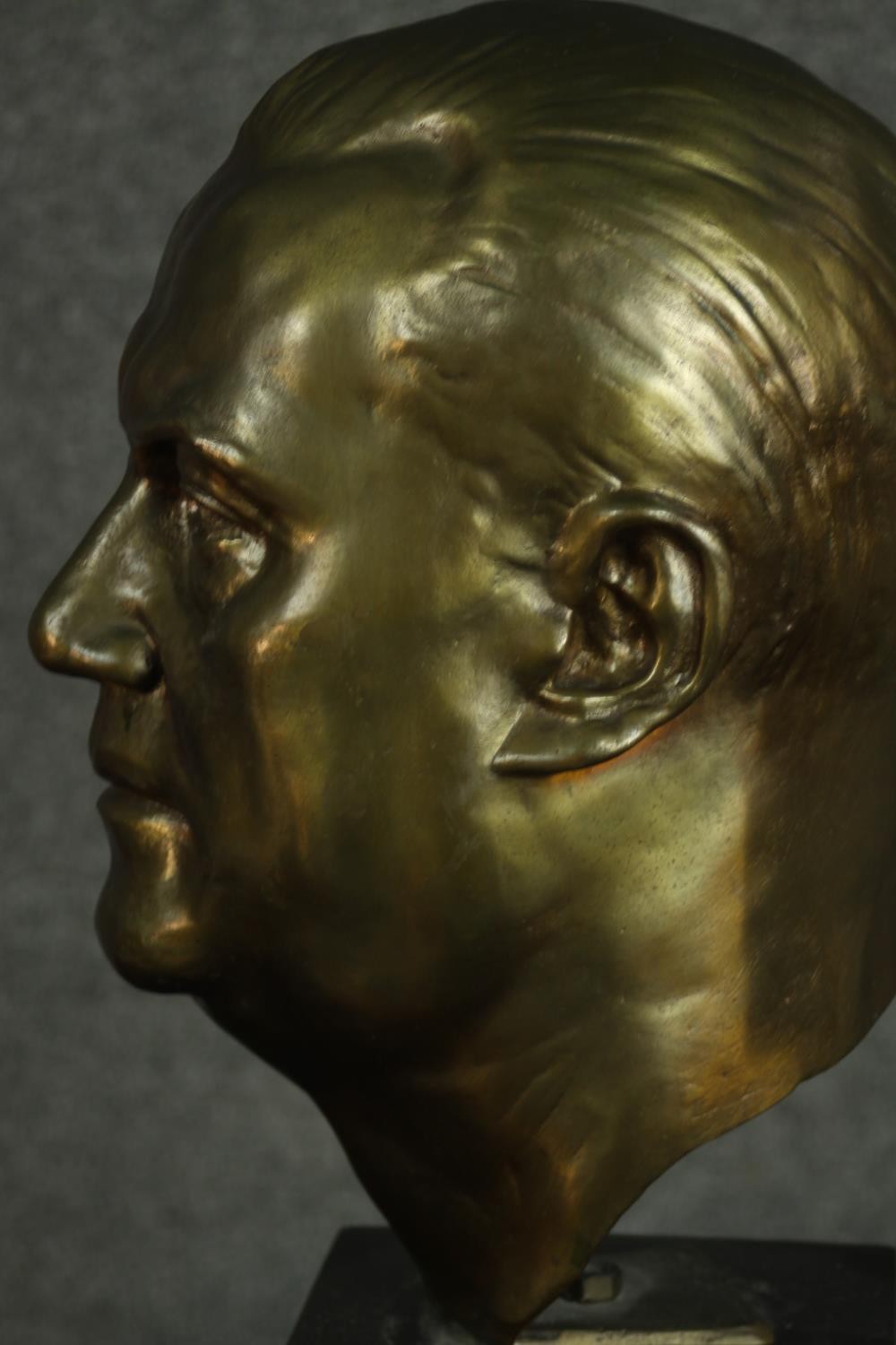 A 20th century bronze head of a gentleman, mounted on a black marble base. H.48 W.18 D.23cm. - Image 4 of 5