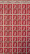 A gilt framed and glazed sheet of eighty unused Third Reich postage stamps, bearing portrait of