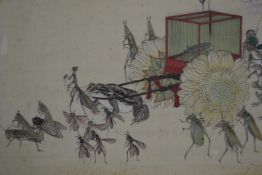 After Nishiyama Kan'ei (1834–1897), 'The Insect Daimyo Procession', ink and colour on silk, with