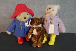 A collection of three teddy bears, including a limited edition growling Herman Original jointed