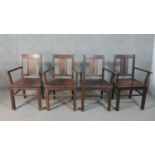 A set of four 20th century Indian rosewood open armchairs, with pierced solid seats, on square