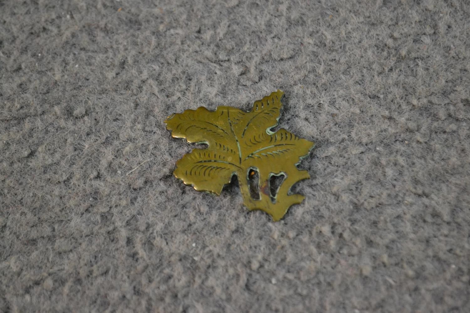 A George III brass fender, with two tiers of pierced brass vine design. (loose piece of brass - Image 5 of 8