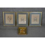 Three 19th century engravings of different scientific spheres along with a gilt framed and glazed