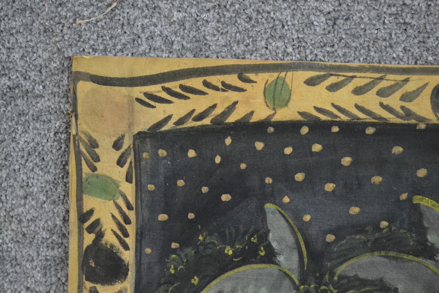 An early 20th century Indian gouache on fabric depicting a deity on elephant with followers. H.116 - Image 4 of 8
